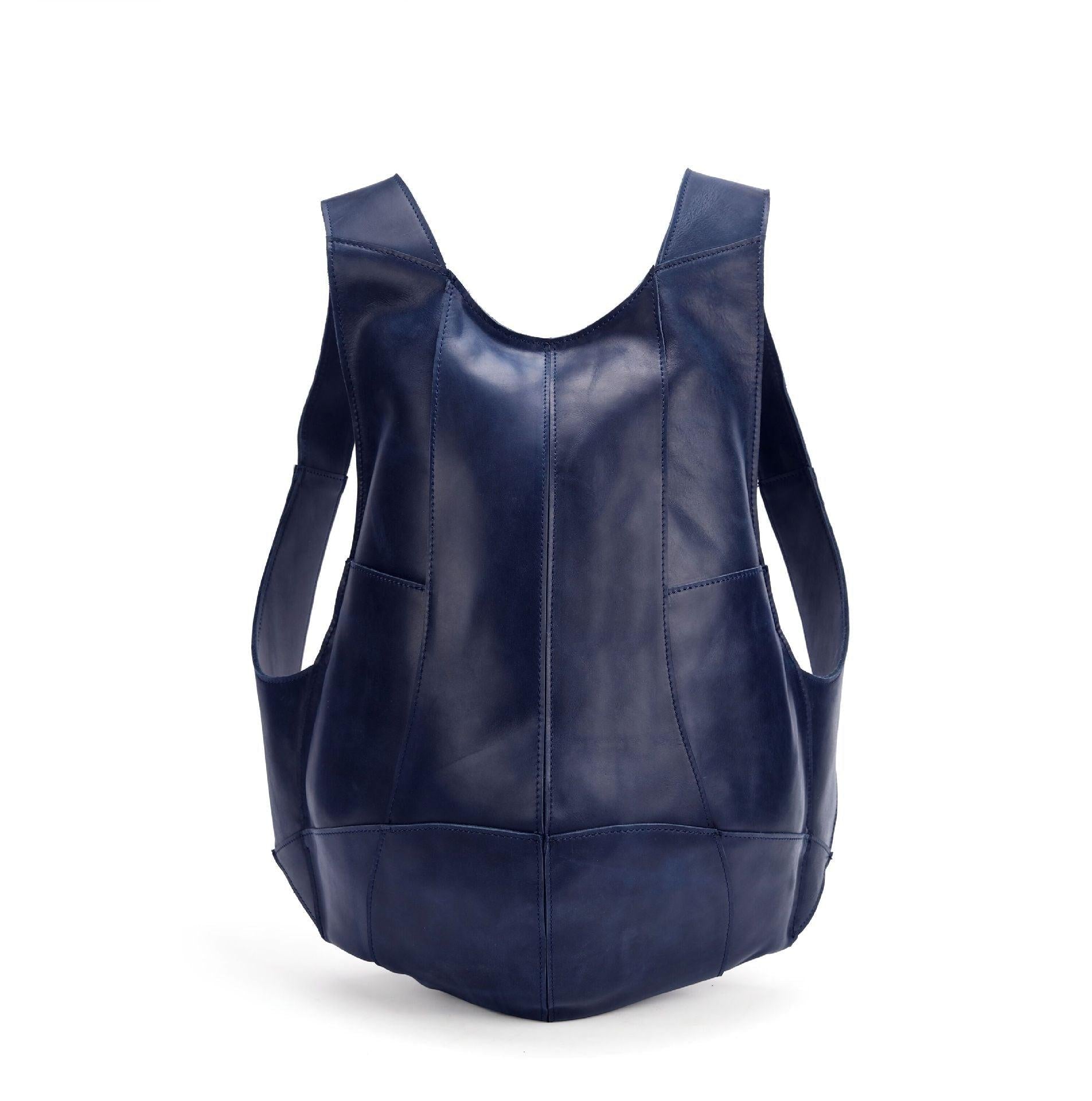 bullet proof backpack leather back Vintage Anti Theft Leather Backpack Small, Navy