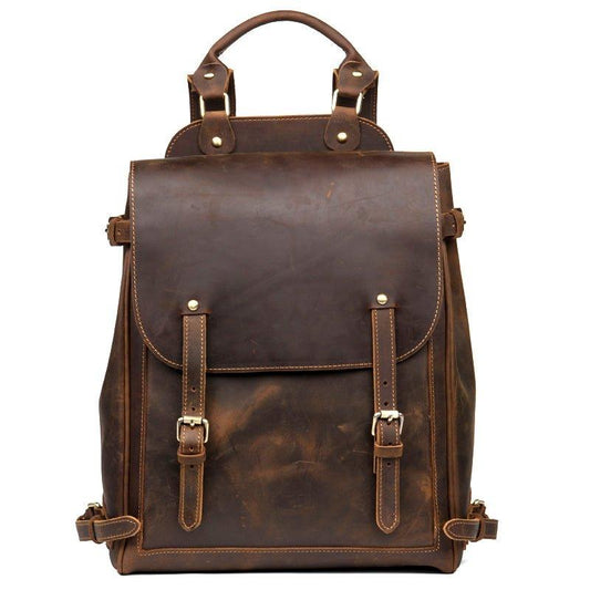 Vegetable Tumbled Leather Backpack - Dark Brown Leather | Discover Barròco