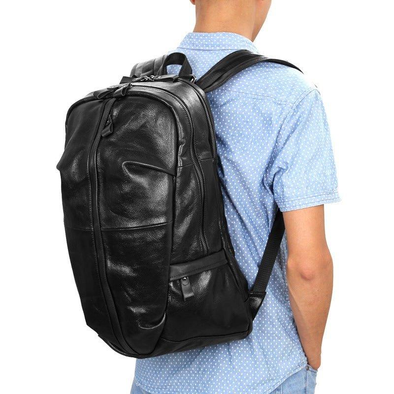 black genuine leather backpack mens Black Goat Leather Backpack Mens