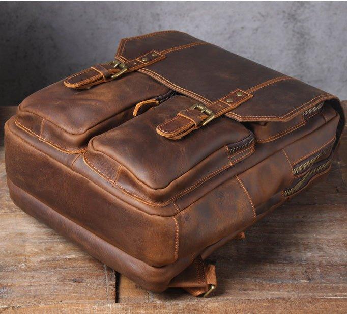 Brown Leather Backpack Vintage for 17" Laptop - Woosir