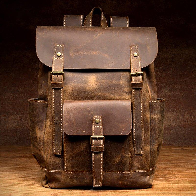Woosir Brown Leather Backpack with Laptop Sleeve - Woosir