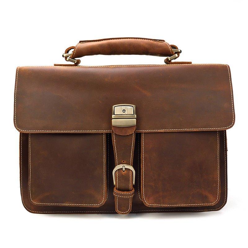 Women Oil Wax Leather Briefcases Slim Large Business 15.6 Laptop Vintage Shoulder Bag | Cluci, Oil Wax Brown