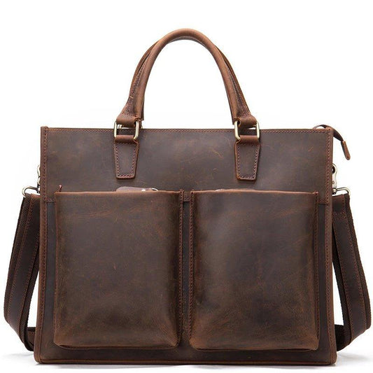 Woosir Leather Briefcase for Men With 2 Front Pockets - Woosir