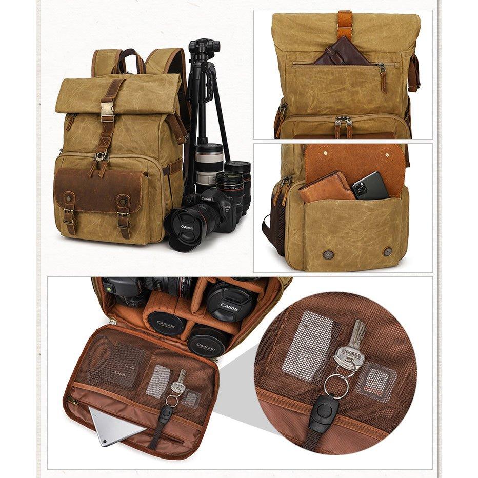 camera backpack leather tripod Woosir Camera Backpack with Trolley Sleeve and Tripod Strap, Blue