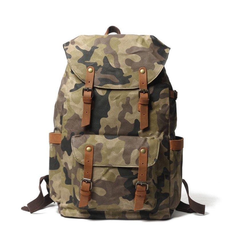 Camo Vintage Canvas Backpacks for School Woosir