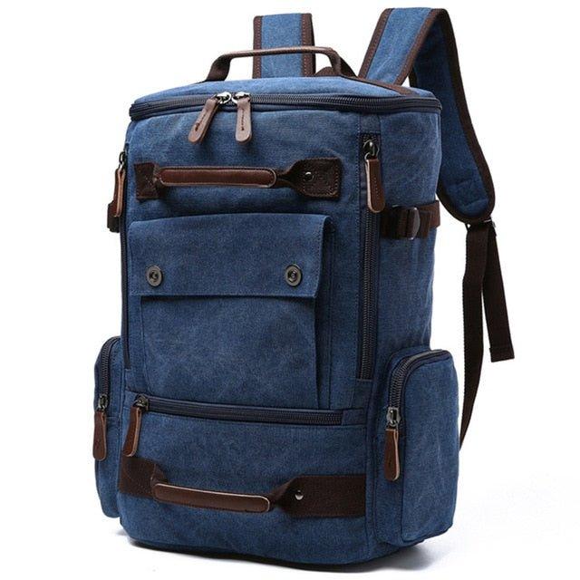 aidonger unisex vintage canvas and leather casual backpack Canvas Backpack Casual Vintage Daypack, Blue