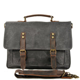 Waxed Canvas Briefcase With Laptop Compartment - Woosir