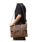 Woosir Canvas Business Briefcase Waxed with Pockets - Woosir
