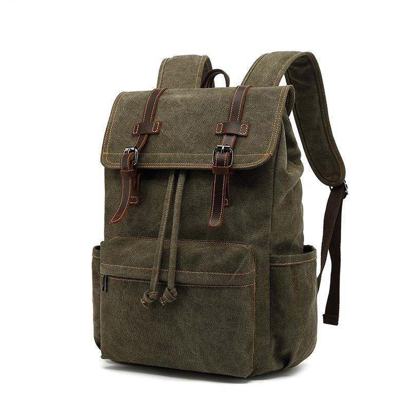 army style laptop backpack Canvas College Laptop Backpack Vintage Style, Army Green