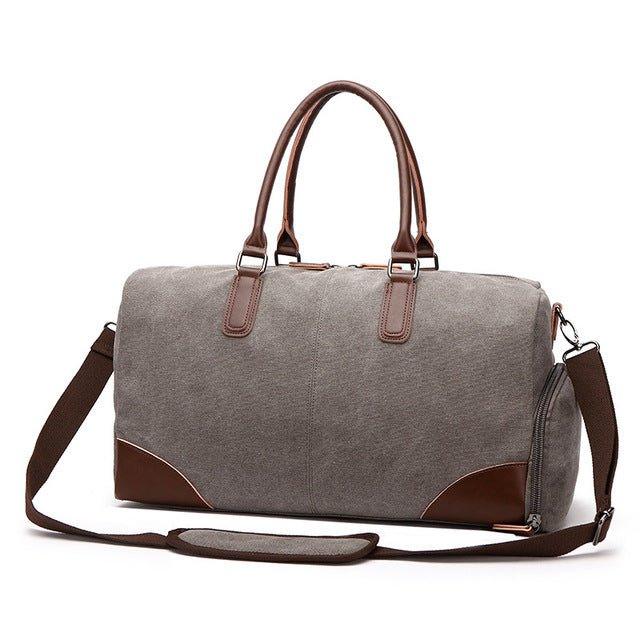 Canvas Duffel Leather Carry On Bag, Grey