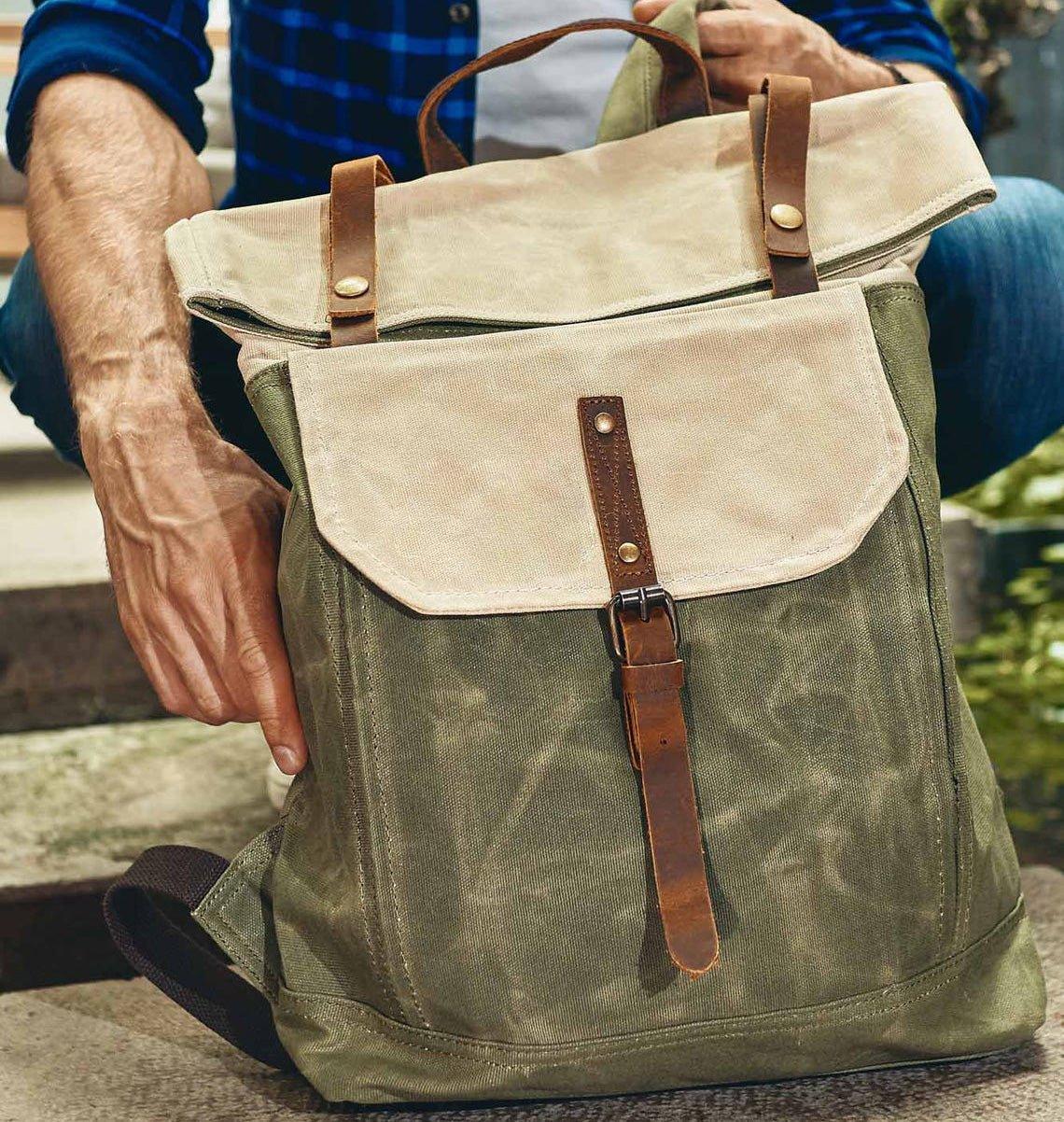 Men's Vintage Cowhide and Canvas Top Rolled Explorer Backpack — ERucks