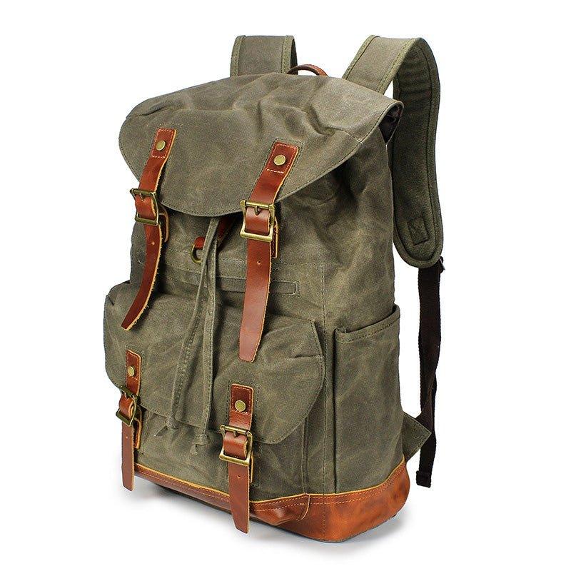 Large Canvas Backpack Vintage with Laptop Sleeve, Army Green