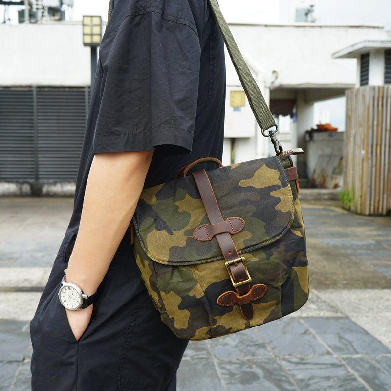 Men's Vintage Canvas Leather Satchel School Military Messenger Shoulder Bag  Travel Bag - Army Green 