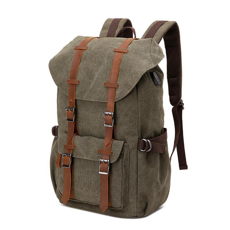 Casual Laptop Canvas Backpack, Army Green Casual Laptop Canvas Backpack, Army Green