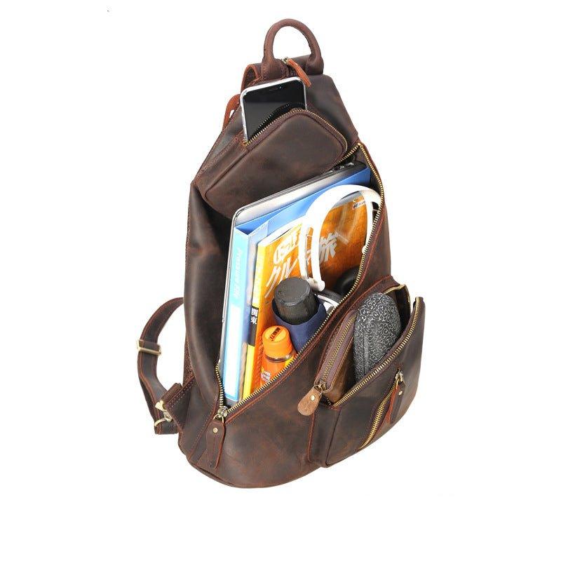 Casual Leather Sling Backpack with USB Port - Woosir