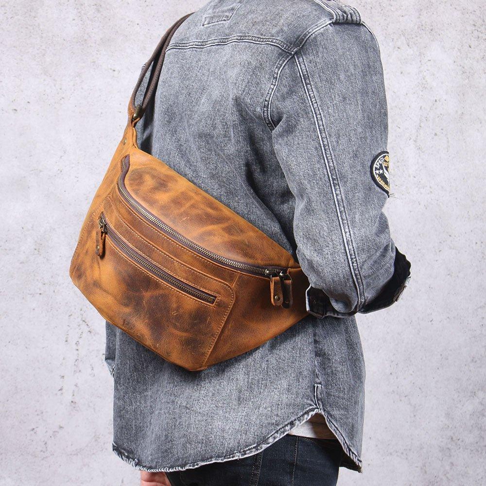 Leather Crossbody Bags for Men Sling Backpack - Woosir