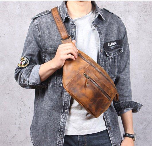 Contacts 4 Colors Men's Genuine Leather Fanny Pack Chest Bag Crossbody Waist  Bag