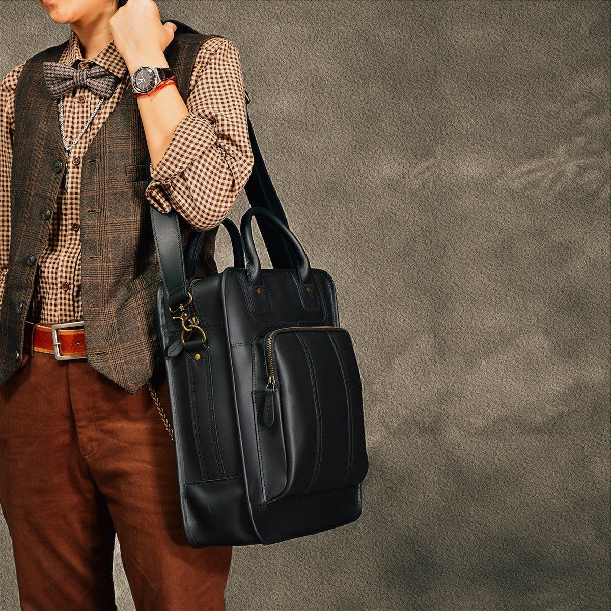 convertible messenger backpack leather Woosir Convertible Backpack Messenger Bag Mens, Black