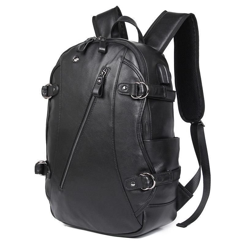 Mens Leather Backpacks for School with USB Port 15.6 Inches - Woosir