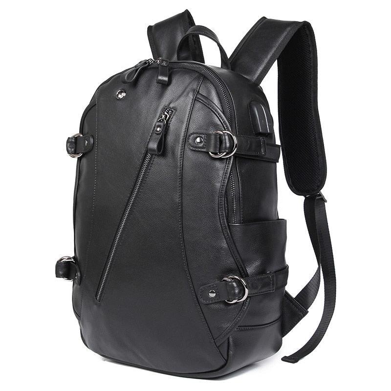 cool leather backpacks Mens Leather Backpacks for School with USB Port 15.6 Inches