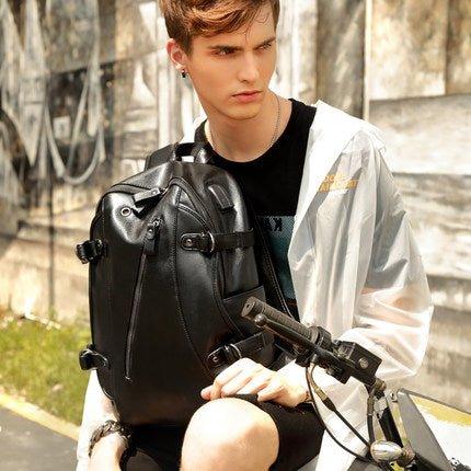 cutom mens leather backpack with charging station Mens Leather Backpacks for School with USB Port 15.6 Inches
