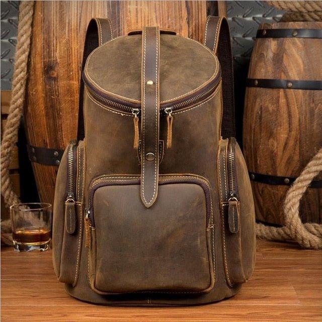 Woosir Crazy Horse Genuine Leather Mens Backpack Vintage