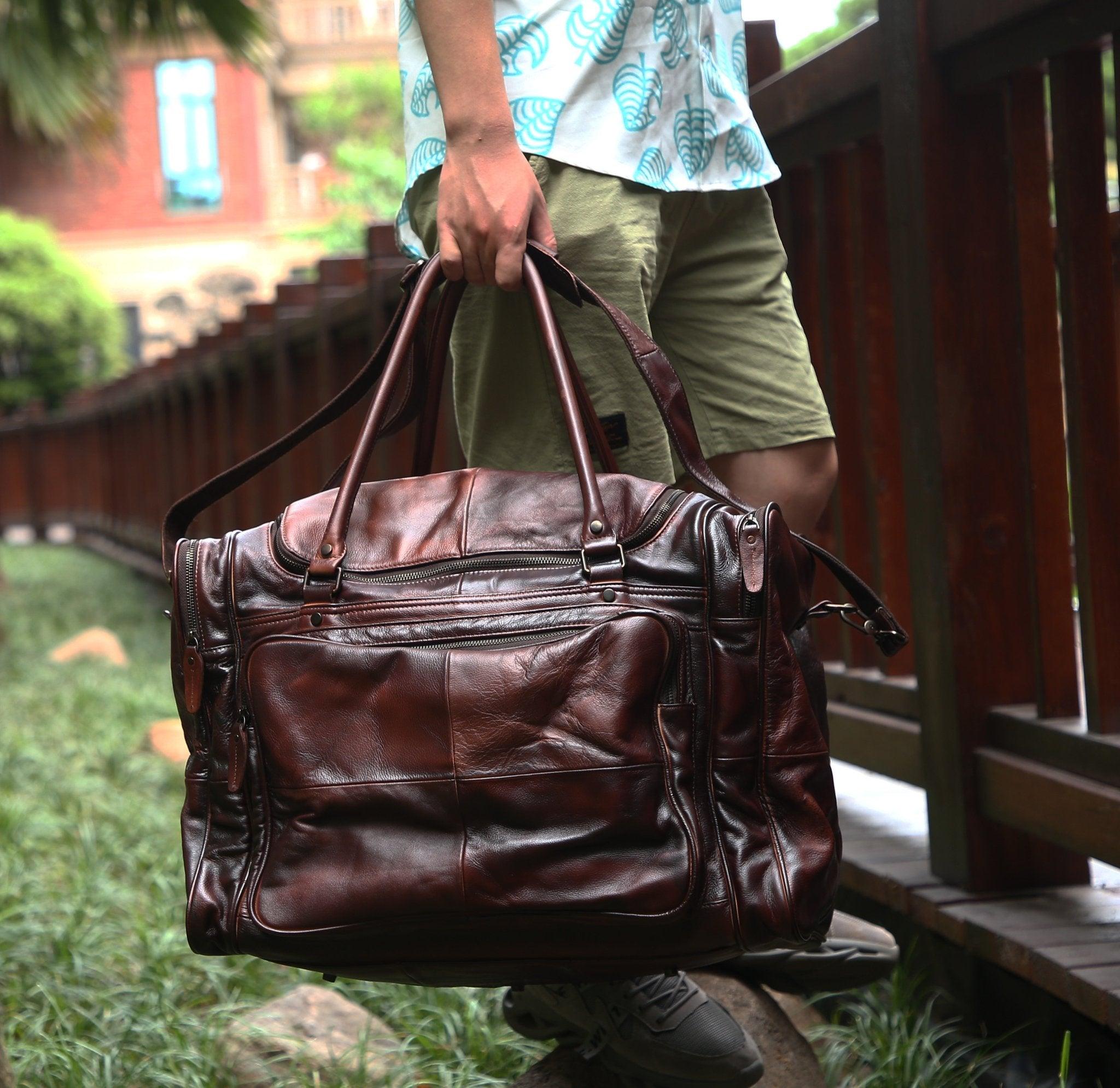 Woosir Designer Weekender Bag Leather Vegetable Tanned