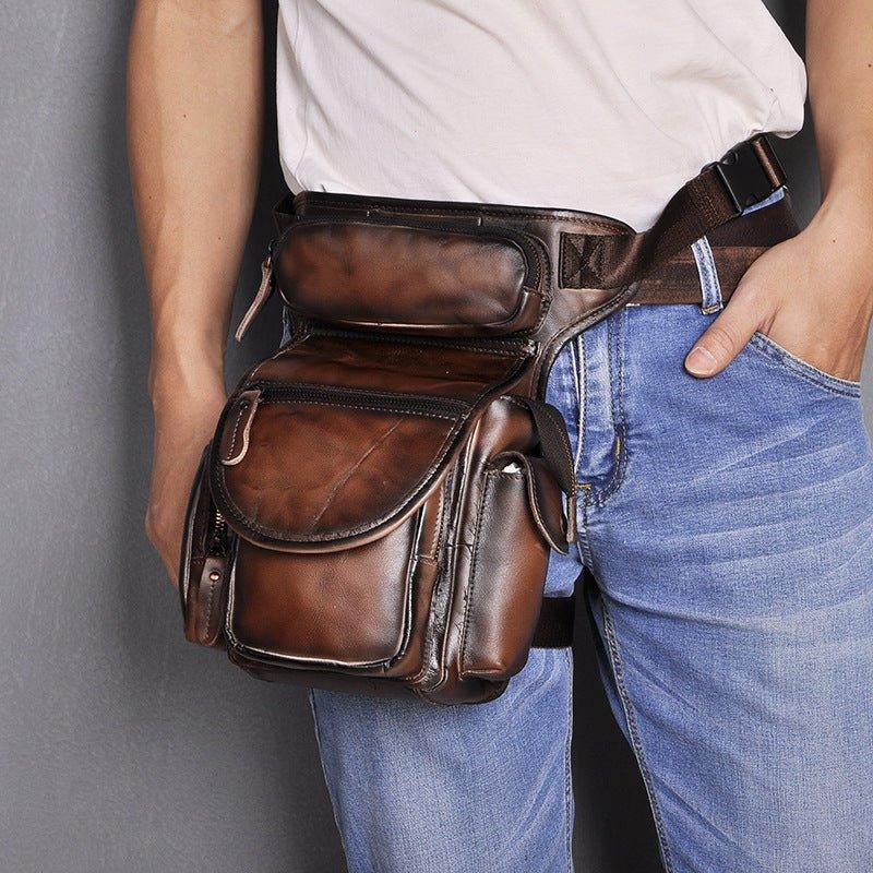 Woosir Fanny Belt Waist Pack Drop Leg Pouch Brush Off Leather Coffee
