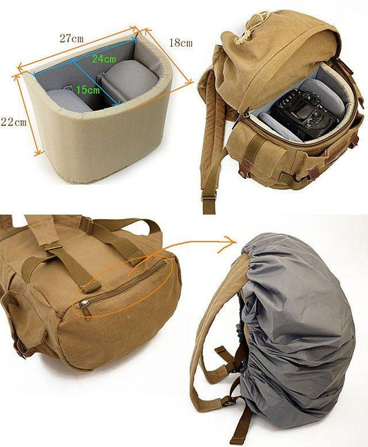 Fashion Canvas Camera Backpack DSLR Case Rucksack - Woosir