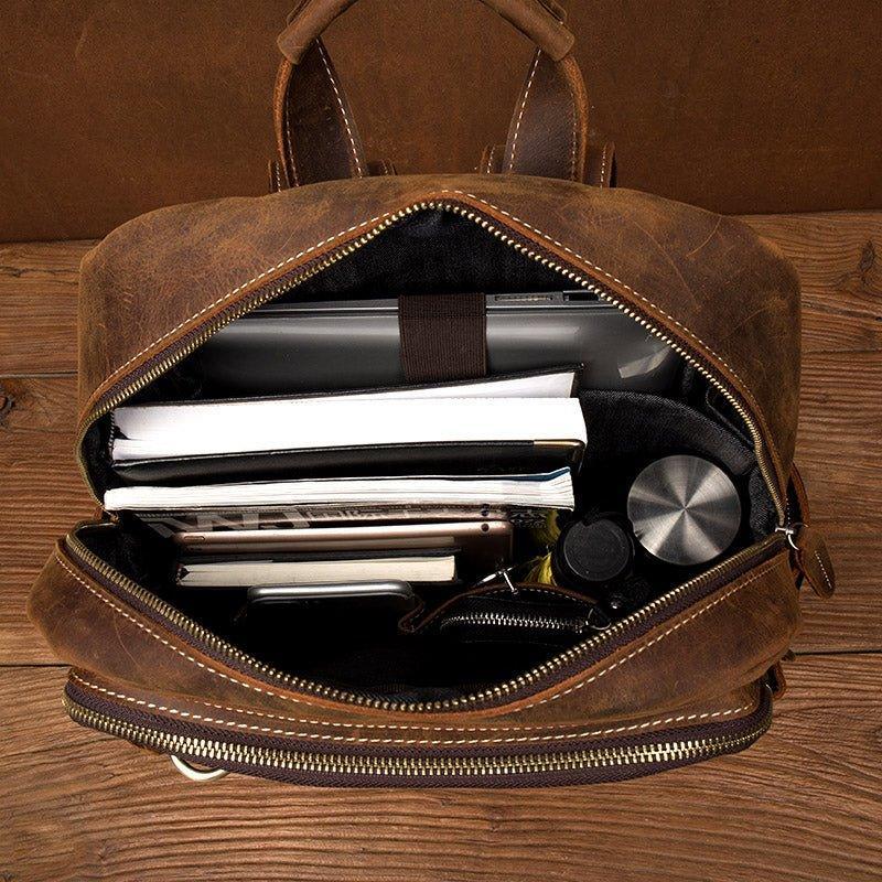 Brown Vintage Leather Backpack Laptop for Men - Woosir