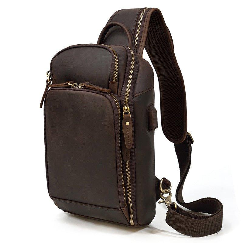 Cowhide Leather Cross Body Sling Bag with USB Port - Woosir