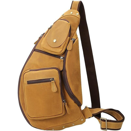 Genuine Leather Sling Bag Triangle Crossbody Bags Front Chest Day Pack One  Shoulder Strap Backpack