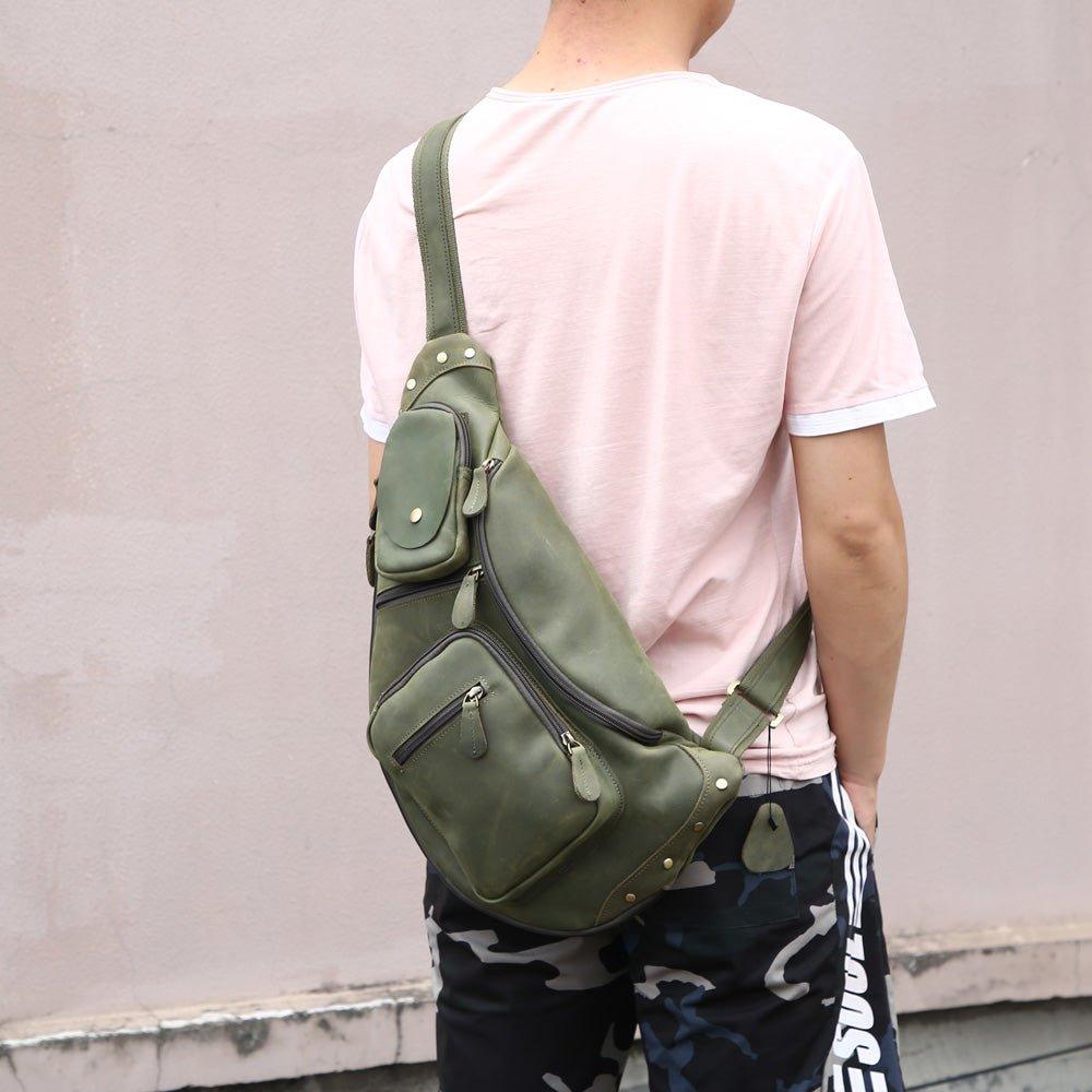 Leather Crossbody Bags for Men Sling Backpack - Woosir