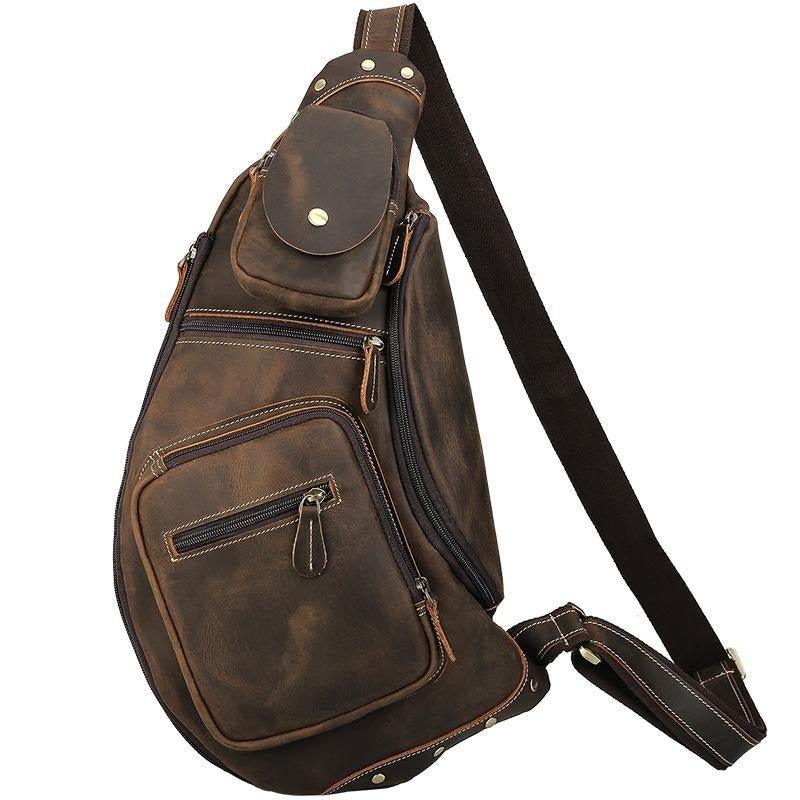 Genuine Brown Mens Leather Sling Bag | Crossbody Bag Black