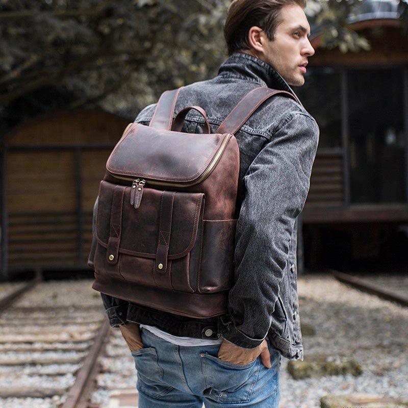 Vintage Leather Backpack for 16 Inch Laptop, Brown