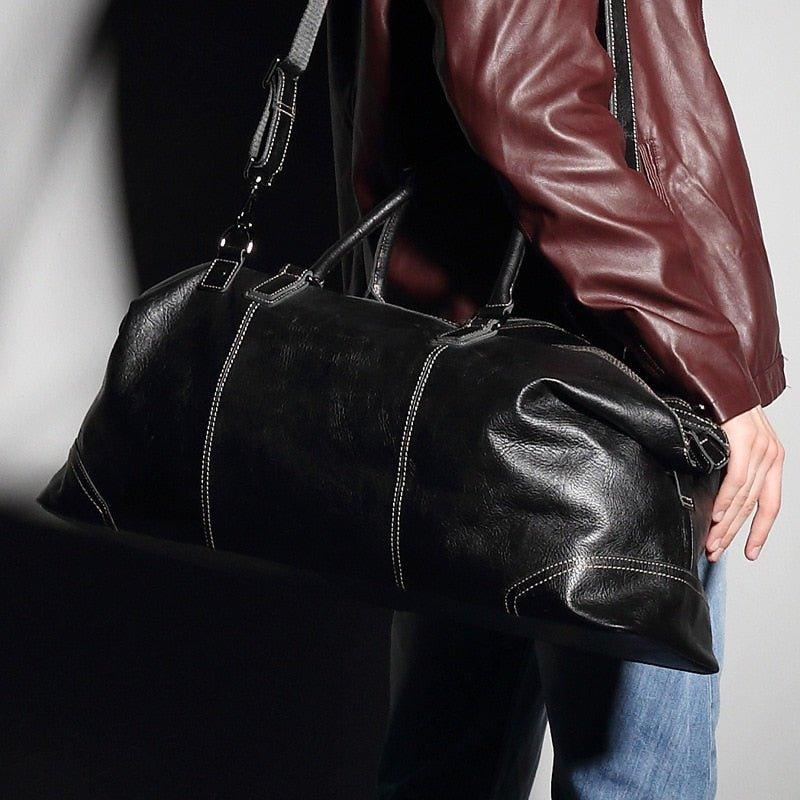 Woosir Genuine Leather Black Duffel Bag Mens - Woosir
