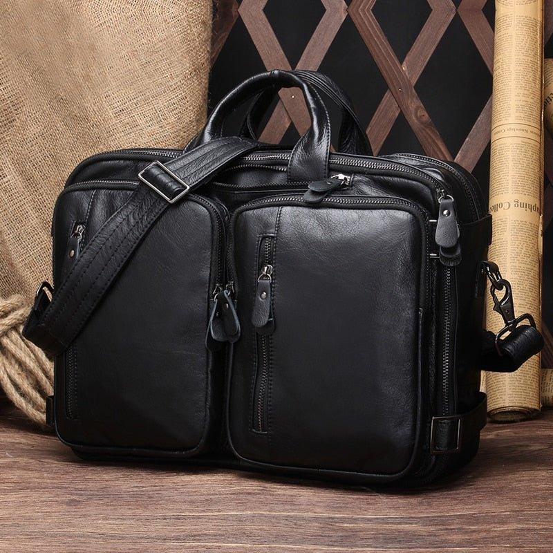 black leather briefcase backpack | Leather Laptop Backpack way carrying options Woosir Leather Briefcase Backpack Convertible