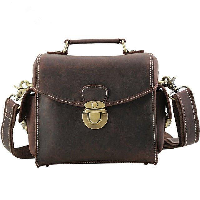 Woosir Genuine Leather Camera Bag Small Vintage Travel, Dark Brown