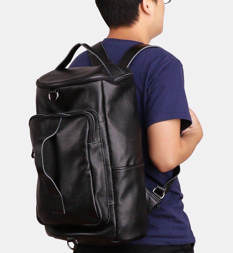 buy online genuine leather men's backpack padded 17 Mens Leather Cylindrical Backpack Large, Black
