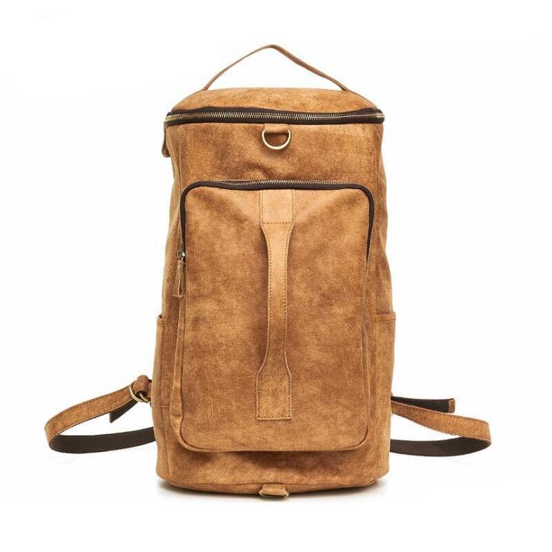 men's backpacks and travel bags Mens Leather Cylindrical Backpack Large, Frosted Brown