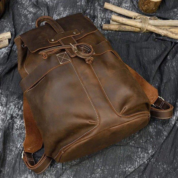 cheryl medium leather drawstring backpack Vintage Small Leather Backpack Drawstring, Dark Brown / L