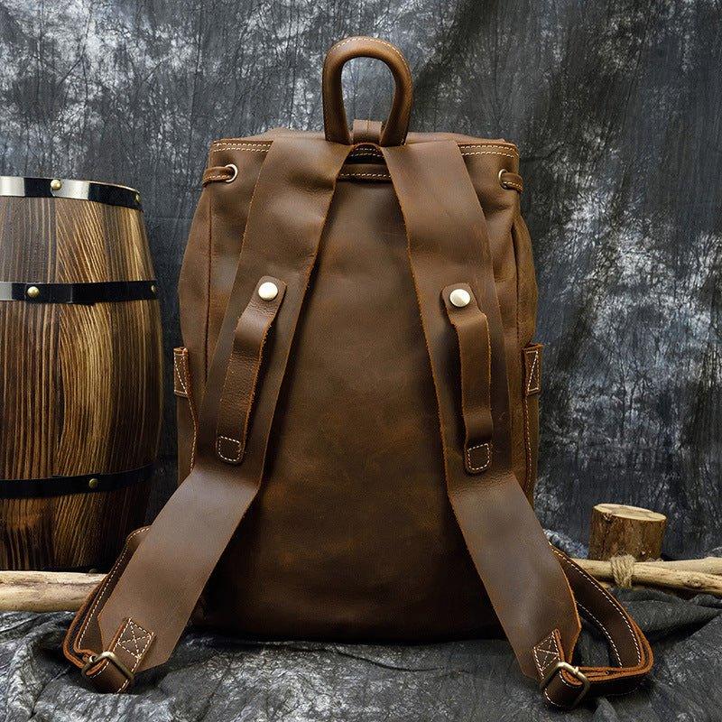 Leather Backpack Leather Shoulder Bag Drawstring Bag 