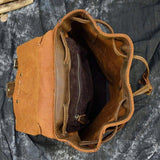 Vintage Small Leather Backpack Drawstring - Woosir