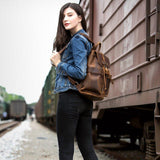 Vintage Small Leather Backpack Drawstring - Woosir