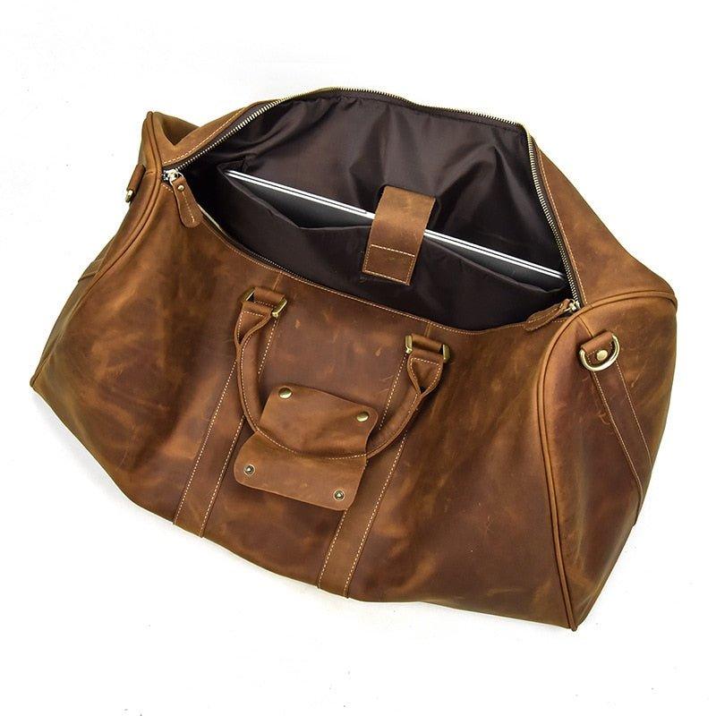 Mens Leather Duffle Weekender Bag Vintage - Woosir