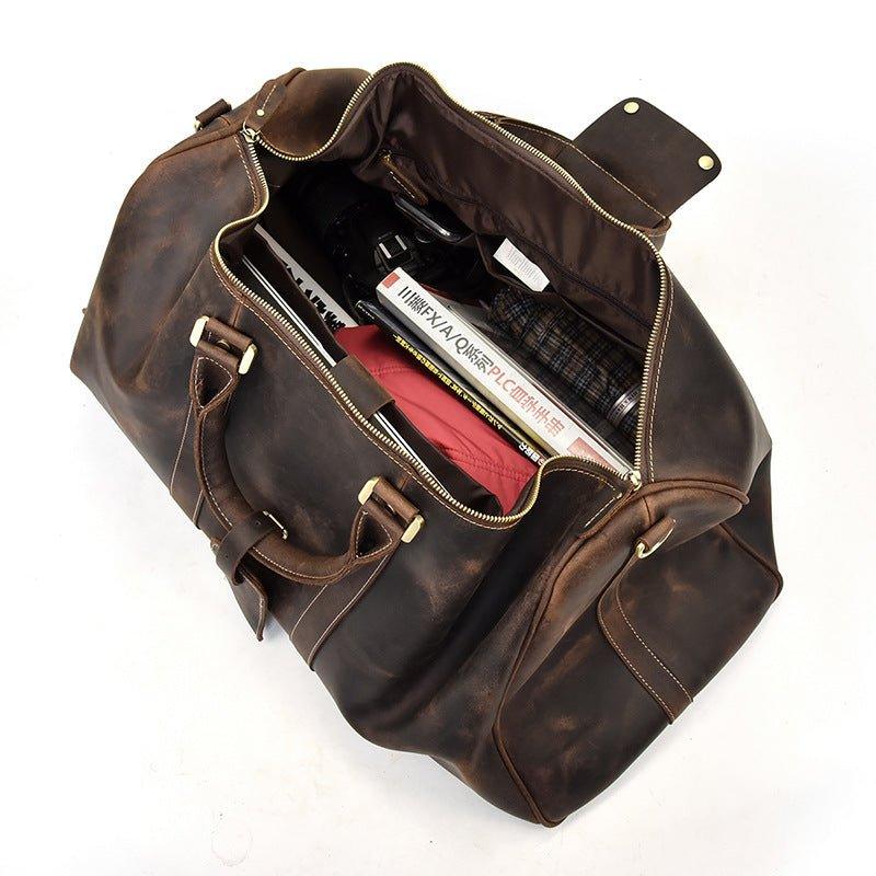 Leather Weekender Duffel Luggage Bag 24 inch, Dark Brown Leather Weekender Duffel Luggage Bag 24 inch, Dark Brown