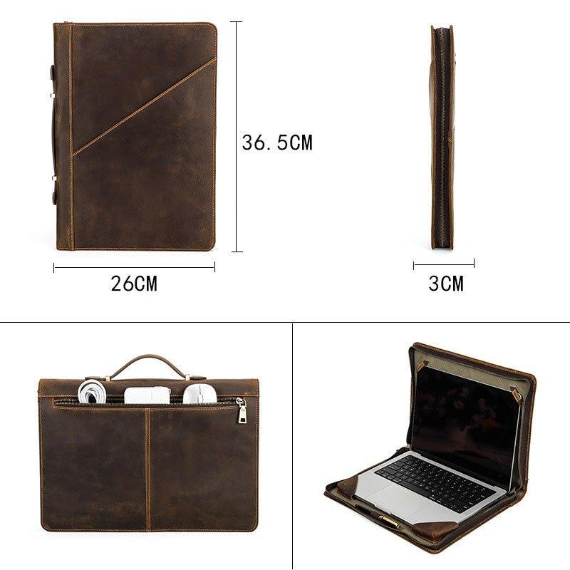 Distressed Leather iPad Portfolio Case with Zipper - Woosir