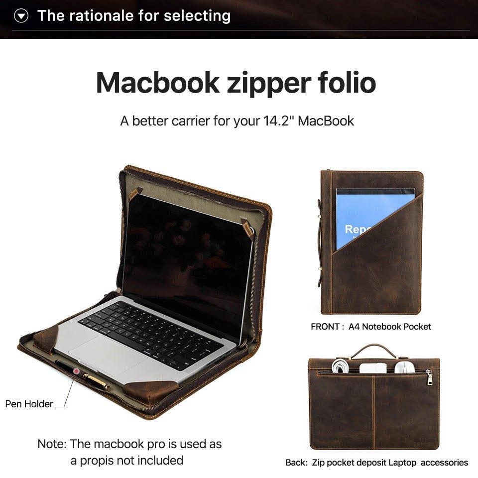 Woosir Leather Zipper Folio Case for Macbook Pro 14" - Woosir