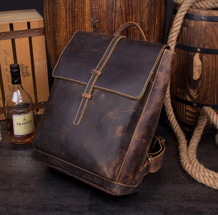 crazy horse men's leather backpack Woosir Handmade Vintage Backpacks Crazy Horse Leather, Brown