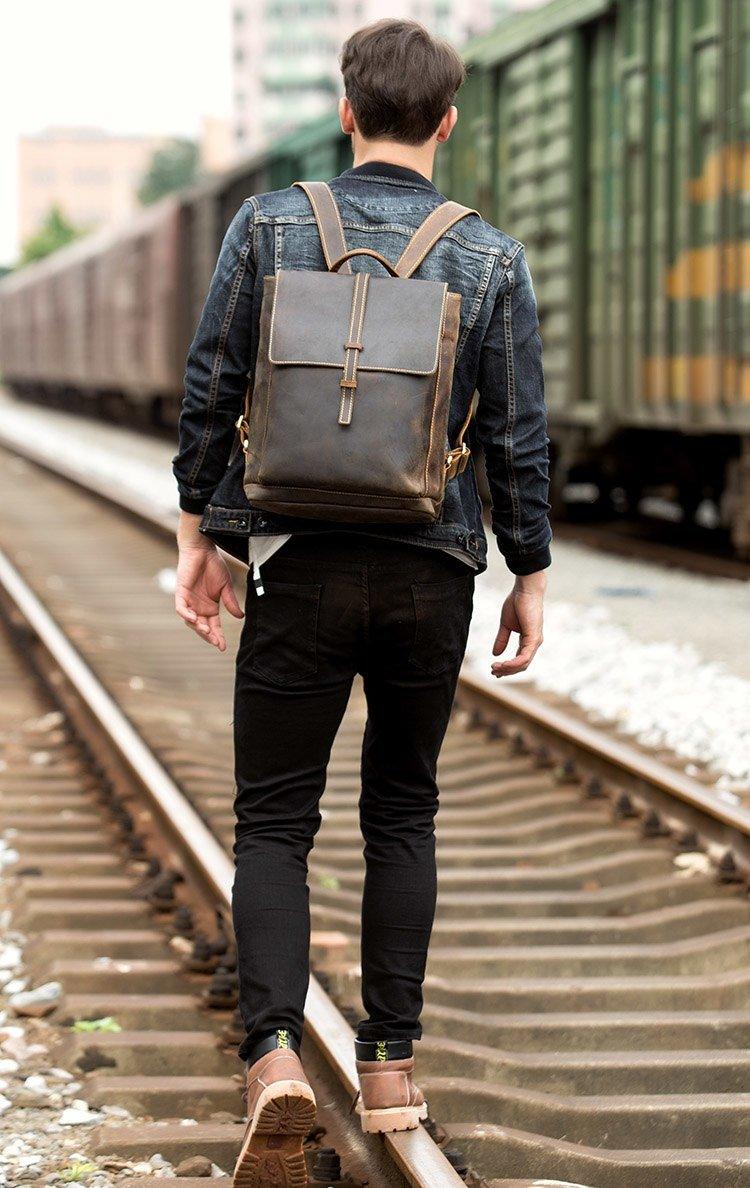 crazy horse leather backpack Woosir Handmade Vintage Backpacks Crazy Horse Leather, Brown